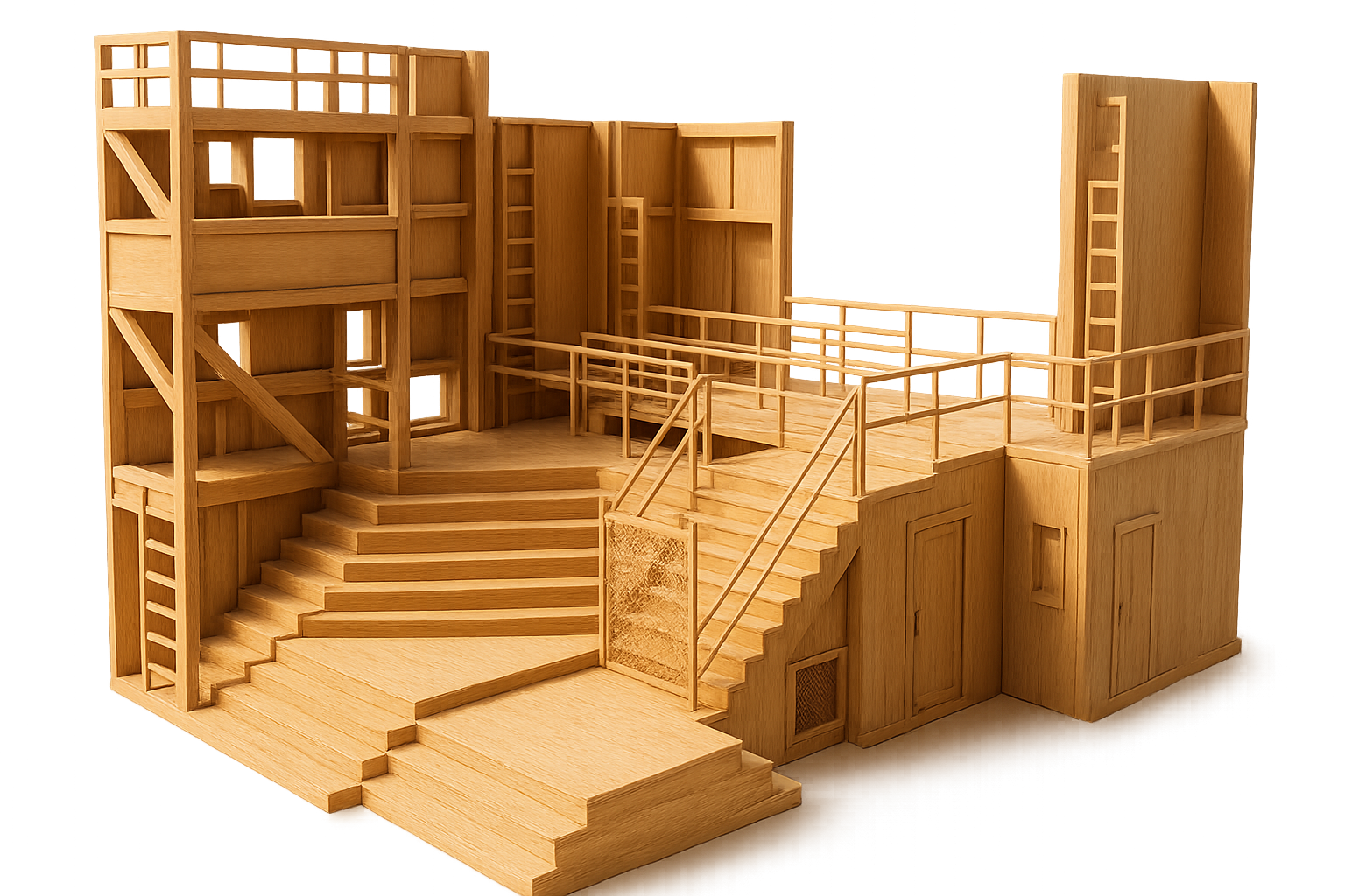 Maquette de plateau : escaliers, passerelles, garde-corps