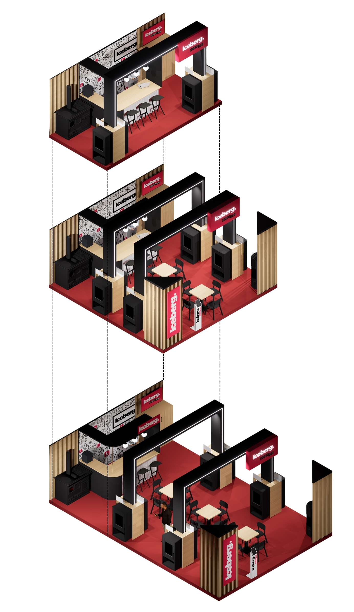 Schéma stand modulable 18m2 36m2 54m2