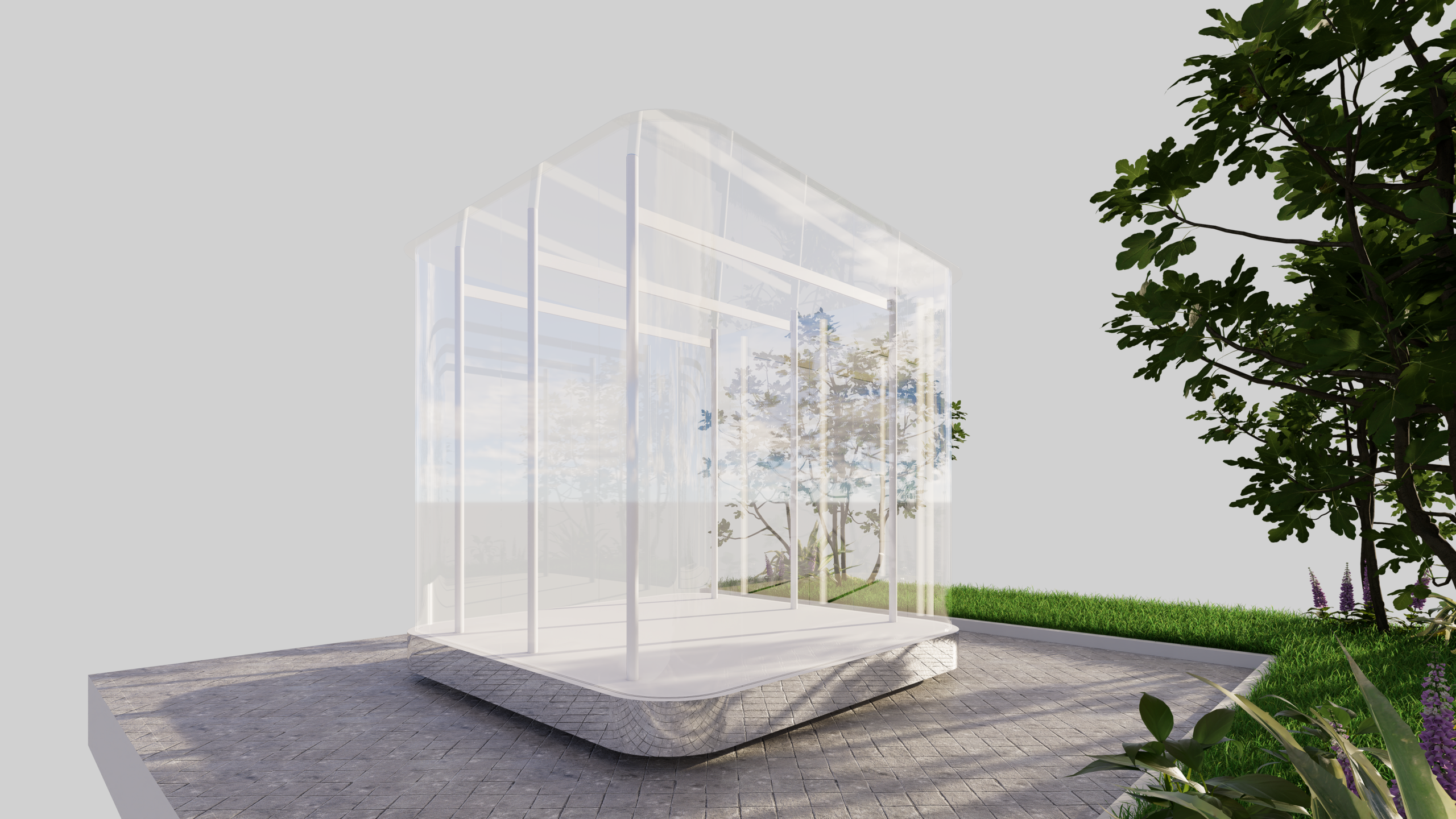 Scénographie Fashion Week à Paris avec une structure extérieure autonome visible à 360 degrés