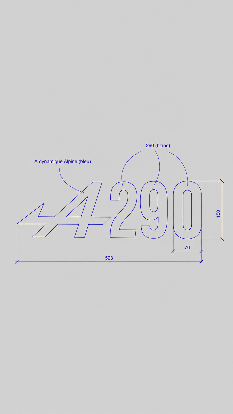 Plan de face du totem A290 pour scénographie révélation automobile Alpine
